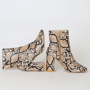 My Generation Tan Snake High Heel Mid-Calf Boots